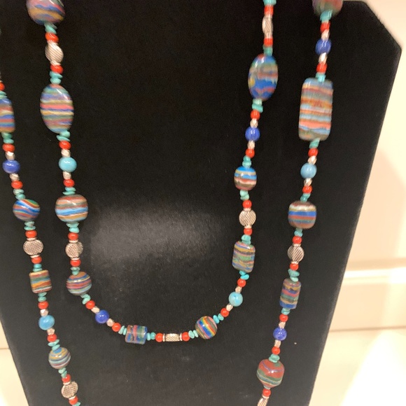 50" Turquoise and Sterling Bead Necklace - Picture 1 of 6
